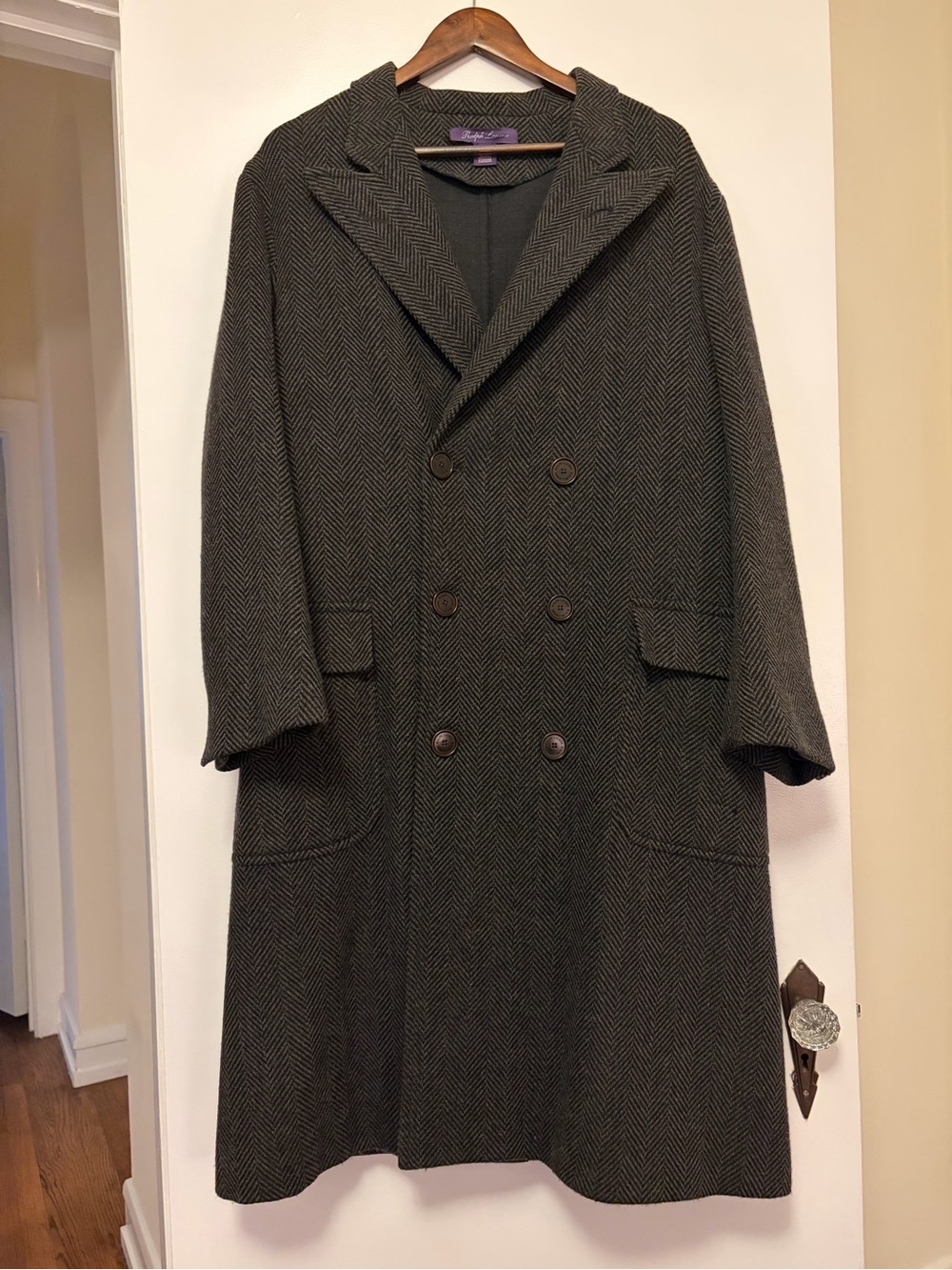 Ralph Lauren Purple Label Charcoal Herringbone Trench Coat
